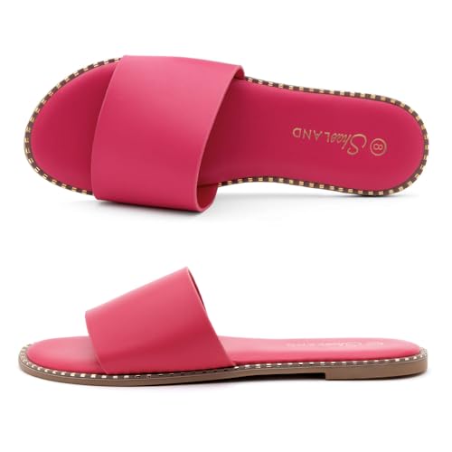 Image of Shoe Land Flat Sandals for Women - Slip-On Slides with Cushioned Footbed | Comfortable Dressy & Casual Open Toe Summer Sandals for Beach, Travel & Everyday Wear