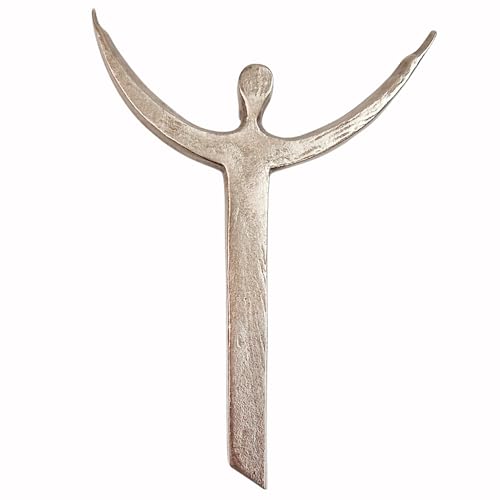 Herzmensch Kleines Kreuz aus Silberbronze 10 x 14,5 cm zum Aufhängen Wandkreuz als Kommunionkreuz Hauskreuz Kommunionkreuz