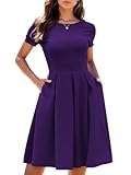 oxiuly Dresses for Women 2024 Wedding Guest Retro Empire Waist Knee Length Stretchy Peplum Plus Size Vintage Dress S253 Purple XXL