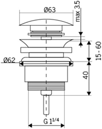 Technical drawing with dimensions of IMEX VCC001 drain valve