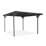 MAßE:505x300x219 cm (LxBxH). Höhe des Daches an der niedrigsten Stelle: 192 cm; an der höchsten Stelle 219 cm. 4 Aluminiumsäulen mit Abmessungen von 10x4 cm. Blechstärke: 1,1 mm.