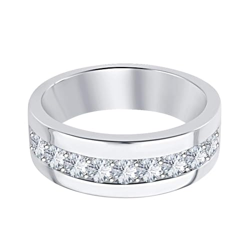 Jeffstone 0.90 Ctw Round Cut D/VVS1 Moissanite 14K Gold Plated .925 Silver Engagement & Wedding Mens Band Ring2