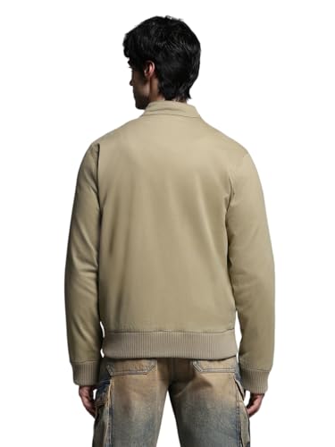 Image of Jack & Jones Men's Mock Collar Solid Cotton Casual Bomber Jacket, Standard Length