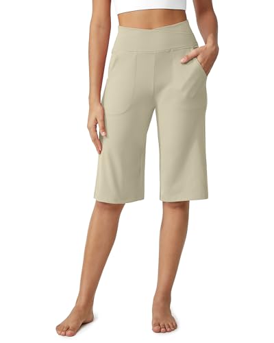 Image of G4Free Capri Pants for Women 14 inch Knee Length Wide Leg Yoga Capris Dressy Casual Summer Crop Pants with Pockets