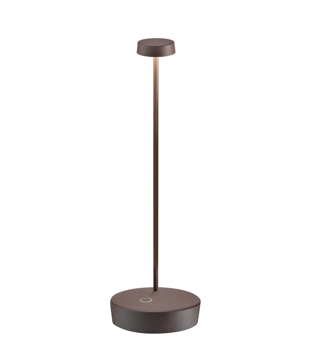Zafferano, Lámpara Swap Pro, Lámpara de Mesa Recargable e Inalámbrica con Control Táctil, Adecuada para Interior y Exterior, Atenuador, 2700 K, Altura 32,5 cm, Color Corten