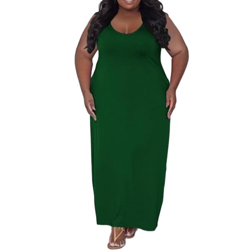 Image of TOPSRANI Womens Plus Size Maxi Dresses for Women Oversize Casual Short Sleeve V Neck Loose Plain Solid Trendy Summer Dress