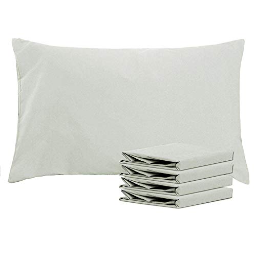NTBAY 4 Pack 100% Brushed Microfiber Plain Pillowcases, 1800 Super Soft and Cozy, Wrinkle, Fade, Stain Resistant with Envelope Closure Bed Pillow Cases, 50x75 cm, Light Grey