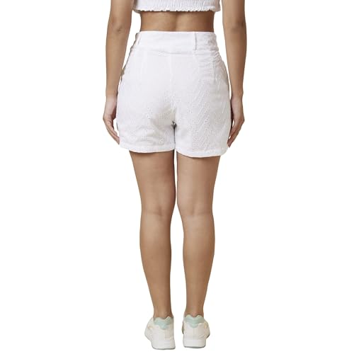Image of Globus Women White Self Design High-Rise Regular Fit Schiffli Short-3637120001