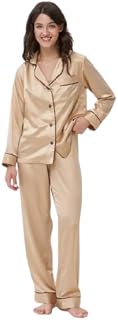 bellababebysk Women's Classic Satin Pajama Set | Most Ordered | Button-Down Top with Contrast Piping | Deep Lapel Collar |... Price In India
