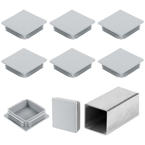 Image of uxcell 3 1 /8 inch (80mm) Square Tubing End Caps, 8 Pcs Plastic Hole Plugs Insert End Cap for Metal Tubing Post Chair Leg Table Bookshelves Furniture, Grey