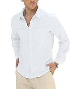 Mens Cotton Linen Shirt Button Down Shirts Long Sleeve Casual Beach Shirts with Pocket