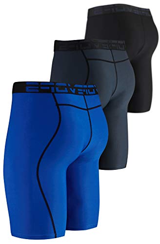 Devops Men's Compression Shorts Underwear (3 Pack) (Large, Black/Charcoal/Blue) #TOP1