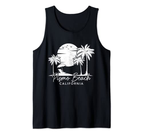 Pismo Beach California CA Vintage Sunset Surfer Retro Tank Top