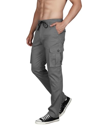Image of Vogaan Men's Cotton Cargo Pants | Casual Trousers for Men | Comfortable Lower for Men | Breathable Pants with 6 Pockets & Drawstring Elastic Waistband