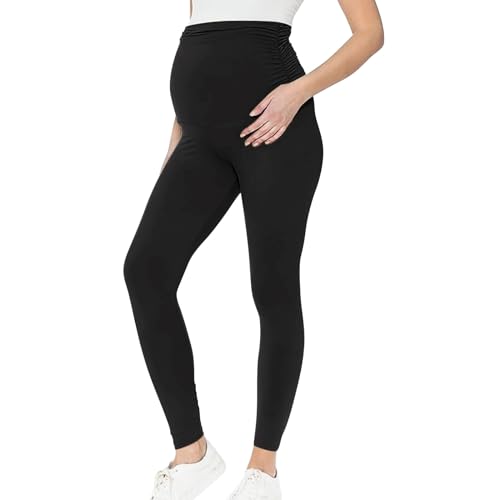 Generisch Pantalones de embarazo Peto Mujeres Maternidad Casual Color sólido Control Elástico Cintura Alta Pantalones Largos Leggings Pantalones suaves Pantalones anchos Mujer, Negro , XL
