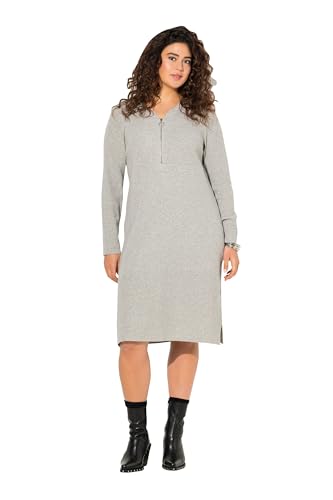 Ulla Popken Damen große Größen Übergrößen Plus Size Rippjersey-Midikleid, Zipper, A-Linie, V-Ausschnitt, Langarm