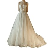 Leeonway Spitze Brautkleider mit Schleppe,Damen Off Shoulder Lange Hochzeit,Brautkleider a-line Brautkleider,Strand Braut Kleid Damen,Ballkleider Bodenlanges Hochzeitskleid,für Tänze,Abendpartys