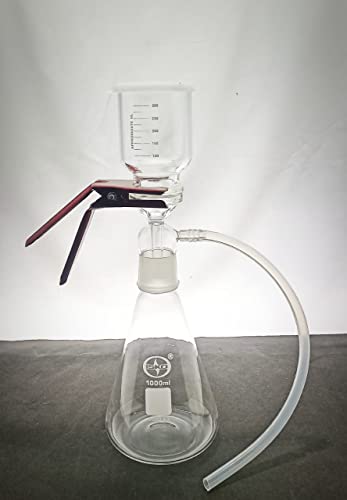 Image of ISKO Borosilicate glass Membrane Filter Holder Assembly with 350ml graduated sintered cup and silicone Pneumatic Pipe - 1000ml flask capacity B-40 Joint 47MM Filter (1 set)