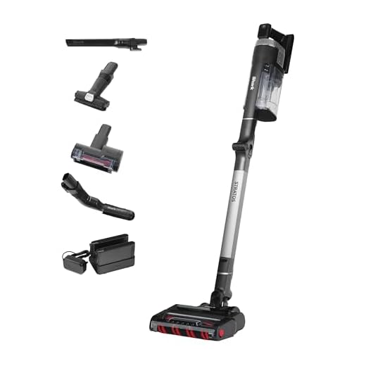 Shark Stratos Kabelloser Staubsauger, Stabsauger, PowerFins Plus, Anti Hair Wrap, Auto IQ, Haustier-, Fugen- & Multi-Oberflächenaufsatz, 120 Minuten Laufzeit (2 Akkus), Anthrazit/Silber, IZ420EUT