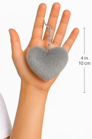 Siyah Peluş Kalp Anahtarlık – Yumuşak Kürklü Şık Tasarım, Çanta & Anahtarlık Aksesuarı, Hediyelik Kadın Erkek Unisex (gri) - Görsel 2