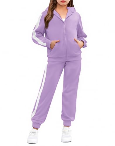 Arshiner Girls 2 Pcs Tracksuit Long Sleeve Hooddie Sweatshirt and Jogger Pants Set Fall Winter Outfits 10-11 Years