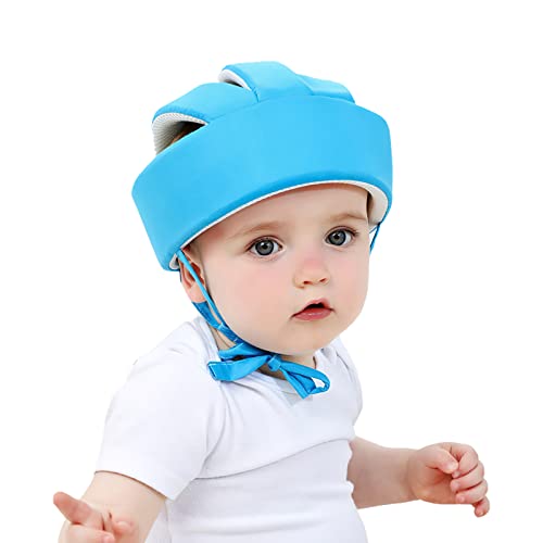Casque de Sécurité Bébé Bonnet Protéger la Tête Casque de Protection Enfant Garçon Fille Chapeau de Sécurité en Coton Anti-chute Anti-collision Réglable Casquette Protection 0 à 5 Ans (Bleu pure)