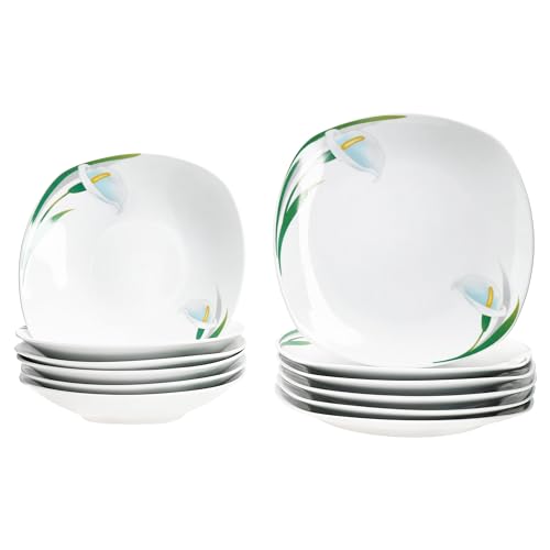 MamboCat 12tlg Tafelservice White Calla I Florale stilvolle...
