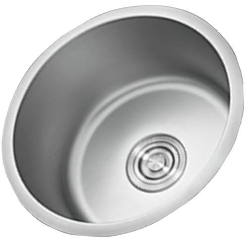 Fregadero bajo encimera redondo de 30 cm, acero inoxidable cepillado, incluye accesorios, ideal para cocinas al aire libre y bares del hogar y diseño elegante (14.2 pulgadas)