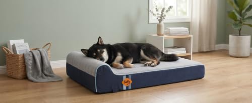 Image of Laifug Orthopedic Memory Foam Dog Bed with Pillow and Durable Water Proof Liner & Removable Washable Cover & Smart Design Medium (34 inchx22 inchx5.5 inch), Slate Blue