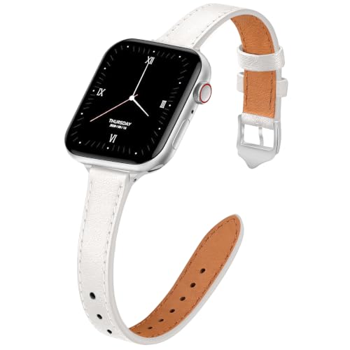 Image of JR.DM Slim Leather Bands Compatible with Apple Watch Band 38mm-49mm | Genuine Leather Thin Band Feminine Design Strap for Iwatch Ultra SE Series 11 10 9 8 7 6 5 4 3 2 1
