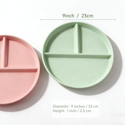 falichchch 9-Inch Large Multicolor Wheat Straw Divided Plates – Unbreakable 3-Compartment Plates for Portion Control & Healthy Eating Microwave & Dishwasher Safe – Eco-Friendly & Reusable (8) by falichchch - Used condition - Image 3