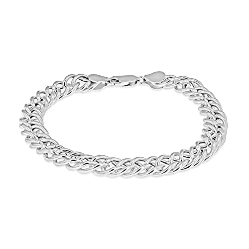 Bracelet double maille gourmette femme argent sterling rhodié 20 cm chaîne