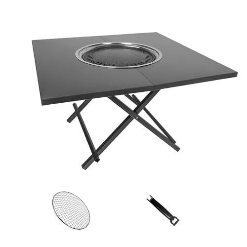 PQPQLI Barbecue Au Charbon De Bois Multifonction, Barbecue À Charbon De Table, Barbecue De Jardin avec Table Pliante pour Pique-Nique, Jardin, Terrasse, Camping, Voyag(90 * 90 * 55cm)
