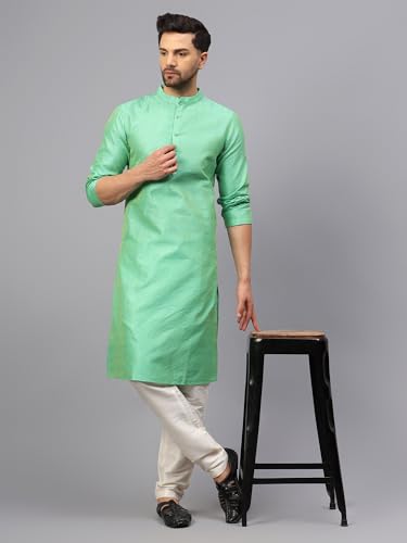 Image of LATEST CHIKAN Men's Silk Chikankari Kurta with Cream Churidar | Festive Set - KP Silk BANARSI