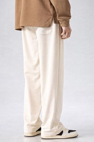 Image of CREVIO Men's Loose Fit Wide Leg Trousers with Elastic Waist & Drawstring - Casual Baggy Straight Pants for Men, Soft Comfortable Lounge Travel Street Style Trousers