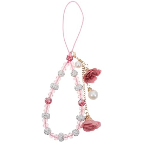 Hemobllo Pink Beaded Phone Charm Strap Cover