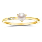 BLOSSOM & HUE Mini Pearl Ring [ CZ Accent ] - 18K Gold Vermeil - Size 7 - Minimalist Band