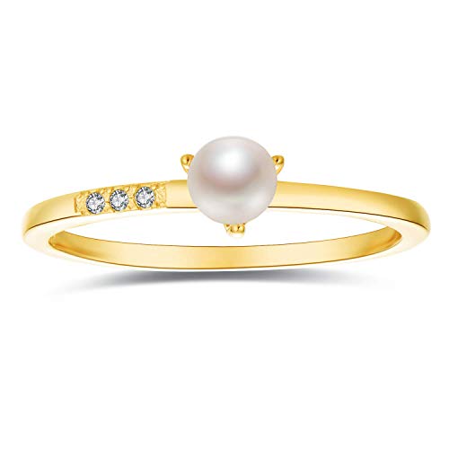 Blossom & Hue Mini Pearl Ring [ Cz Accent ] - 18K Gold Vermeil - Size 7 - Minimalist Band #TOP26