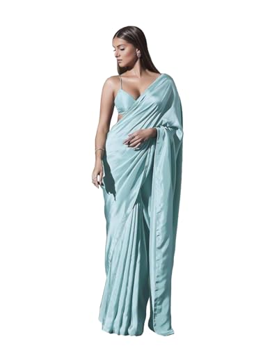 Image of FABIAN FASHION Women's Solid Japan Satin Silk Saree With Unstitched Blouse Piece for Wedding Saree