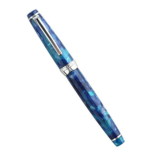 Moonman New Moon Series - Bolígrafo de tinta de celuloide de punta doblada, tamaño fino a ancho, color azul hielo
