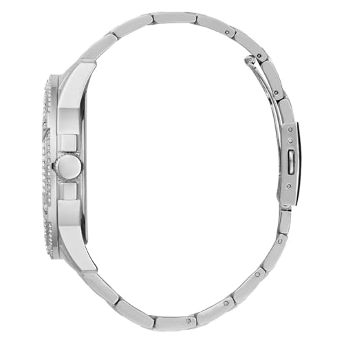 GUESS US Men's Silver-Tone Rhinestone Cut-Through Watch