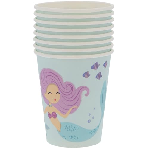 Folat 23926 Meerjungfrau Geburtstag Deko Blau mit Irisierende Glitzer - Becher - Mermaid Magic - 250 ml - 8 Stück - Nixe Partygeschirr für Meerjungfrauparty