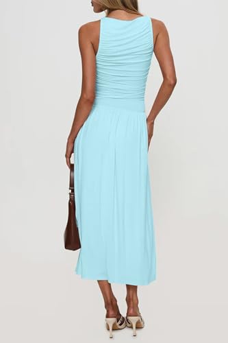 Image of Womens Summer Casual Midi Maxi Dress 2026 Sleeveless Ruched A Line Flowy Cocktail Wedding Guest Beach Long Sundress