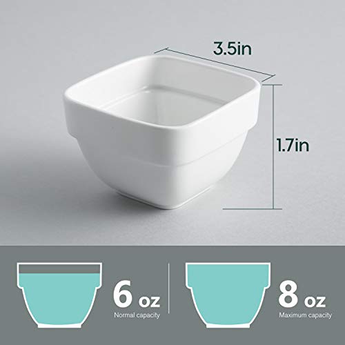 SAMSLE Ramekins 6 oz - Square Ramekins for Creme Brulee and Souffle, Porcelain Ramekins Oven Safe for Baking, Ramekins Bowl, Set of 6, White - Thumbnail 3