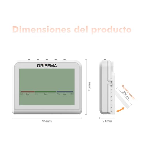 Miniatura 8 de Grifema Ga2901, Termómetro Digital Interior Del Higrómetro, Digital Medidor De Humedad Con Retroiluminación, Registro Máx Mín, Reloj Fecha, Ideal Para Hogar Invernadero, Blanco