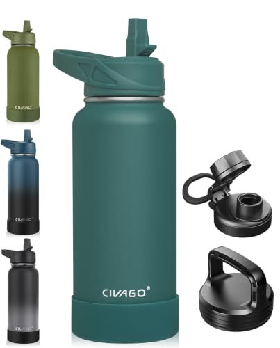 Image of CIVAGO 32 oz Insulated Stainless Steel Water Bottle With Straw and 3 Lids