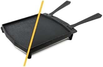 Ooni Cast Iron Dual-Sided Grizzler Plate - 34 cm x 31 cm Reversible Griddle with Removable Handle and Stainless Steel Trivet, Pre-Seasoned Non-Stick Oven Safe Cookware, Pizza Oven and BBQ Accessories