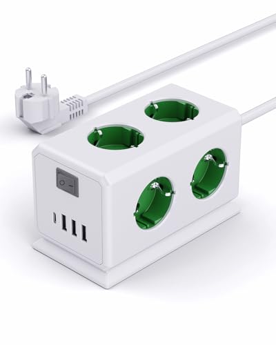 10-in-1 Mehrfachsteckdose mit USB, 6 Fach Steckdosenleiste, Steckerleiste mit Schalter, 3680W Verteilersteckdose Wandmontage,Überspannungsschutz Mehrfachstecker Steckdosenturm für Büro,1.8M Kabel
