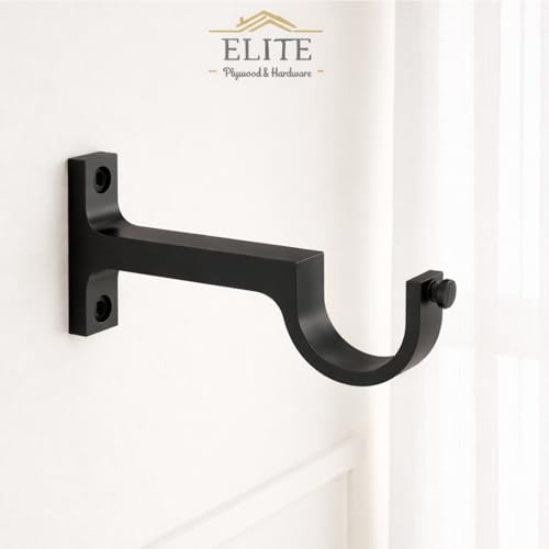 Image of Elite Aluminum Curtain Rod Brackets - Heavy-Duty Wall Mount Clamps for Curtain Rod Support for Door and Window Curtain Rods with Screw and Wall Plug - Pack of 2PCS (Black)