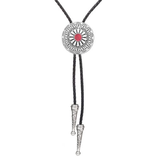 Image of Turquoise Bolo Tie for Men, Leather Braided Necktie Western Cowboy Bola Tie Costume Accessories for Men Women